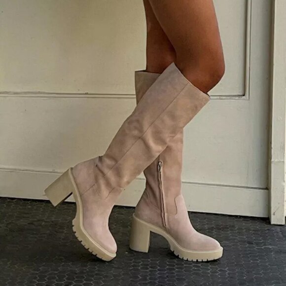 Dolce Vita Shoes - Dolce Vita Tall Leather Boots, 7.5W, Beige Suede, Wide Calf, WAS $250 *NEW!*
